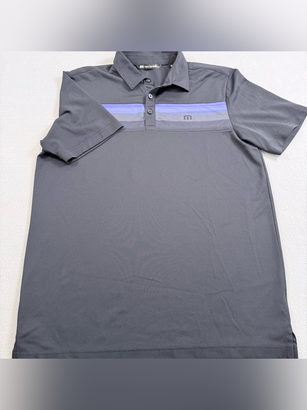 TravisMathew Chest Stripe Polo Charcoal Gray Size M